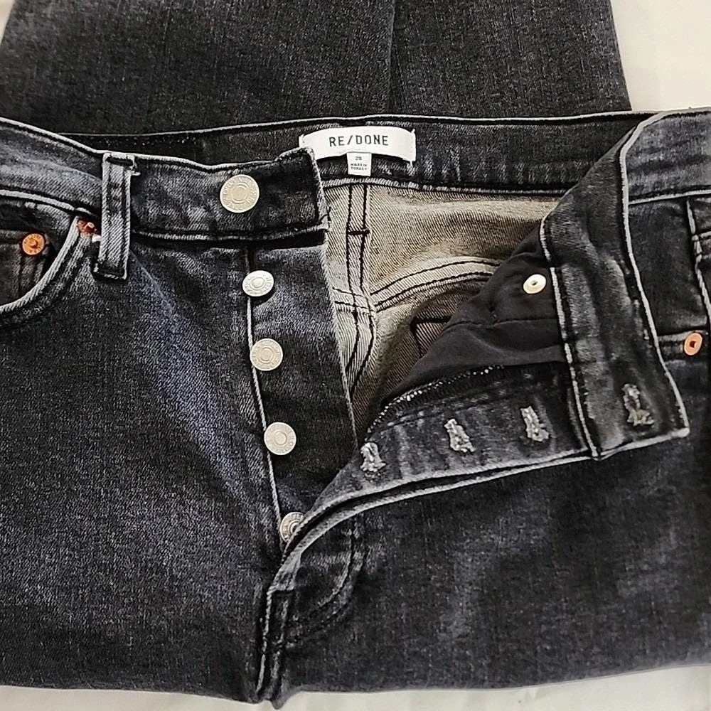 RE/DONE Women's Black Straight Leg Cropped‎ Stretch Denim Jeans Size 28